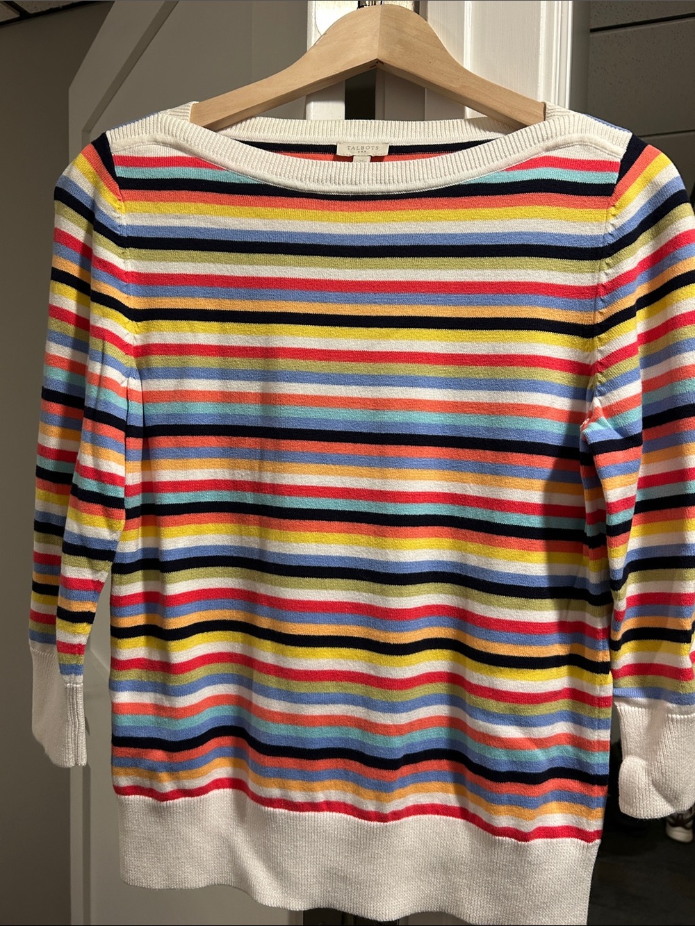 Talbots Women's Multicolor Stripe Boatneck Knit Top - White Base